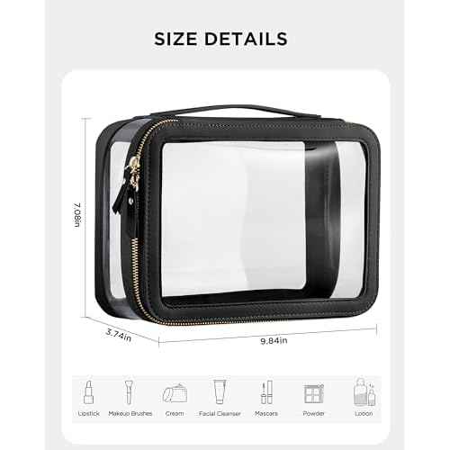 HBlife Clear Makeup Bag Organizer, Portable Travel Toiletry Cosmetic Bag Case for Women, Large Make Up Bag Makeup Train Case Transparent Storage Bag Pouch with Handle(Black)