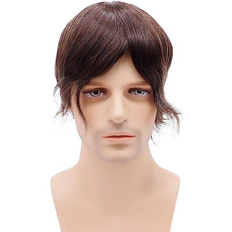 Fine Mono Human Hair Mens Toupee Hairpiece Poly Skin Around Hair System NPU Monofilament Wig Hair Toupees for Men 6X8 INCH #4 Medium Brown Color