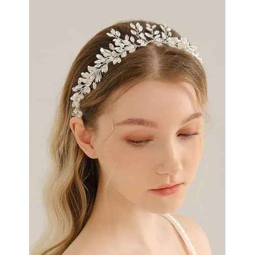 Teyglen Gothic Black Crystal Rhinestone Headband Bridal Crystal Pearl Wedding Hair Vine Simple Rhinestone Hair Piece Halloween Headpiece Costume Hair Accessories for Women(Black)
