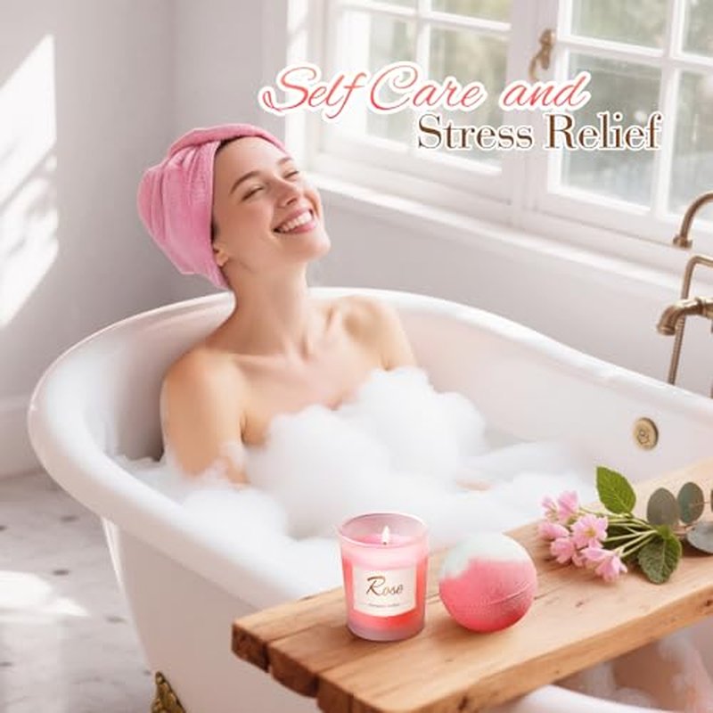 Birthday Gifts for Women, Mom, Sister, Friend: Unique Pink Self Care Spa Relaxation Baskets Set, Christmas, Holiday, Valentines Day Presents for Her, Girlfriend, Grandma, Wife, Bestie, Coworkers