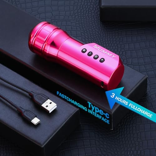 Mummy Tattoo Rotary Cartridge Machine Rotary Battery Pen with1500mAh Digital LED Display for Tattoo Equipment Supply (pink)