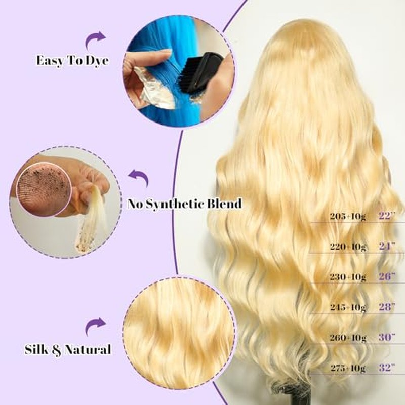 613 13x6 Lace Front Wig Human Hair 200 Density 24 Inch Body Wave 613 Blonde Wig Human Hair 13x6 200 Density HD Lace Front Wigs Human Hair Blonde Pre Plucked for Women