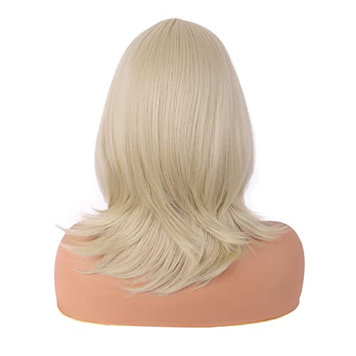 MapofBeauty 18 Inch/45 cm Layered Bangs Straight Synthetic Fiber Shoulder Length Hair Daily Use Wig (Blonde)