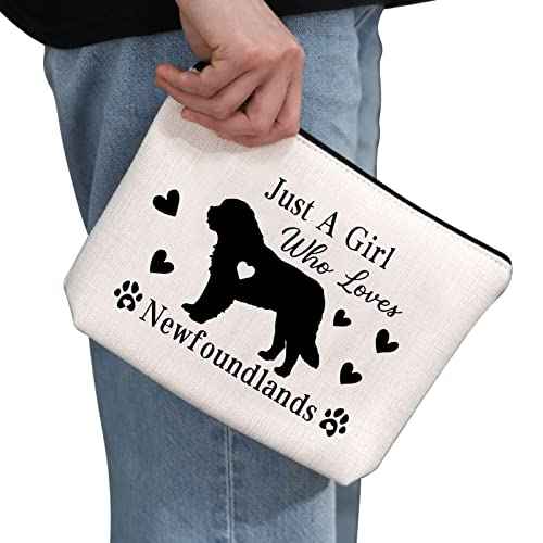 G2TUP Newfoundland Lover Gift Who Loves Newfoundlands Makeup Bag Newfoundland Dog Owner Gift Travel Bag (Loves Newfoundlands White Bag)