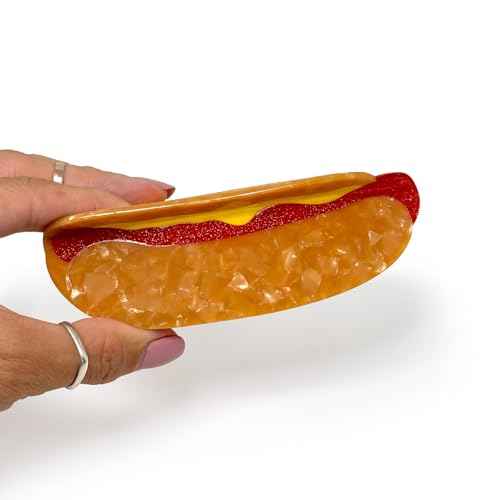 Hot Dog Hair Claw Clip for Women ? Strong Hold Grip, Durable Hair Claw Clips for Styling ? 5"L x 1.75"H, July 4th Celebration Claw Clips for Women, BBQ FUN Claw Clips for Thick Hair