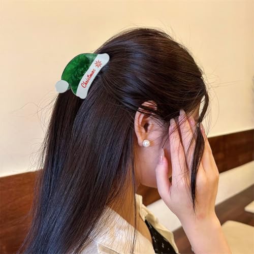 Christmas Hair Claw Clips Santa Hat Hair Clip Xmas Green Santa Hat Design Hair Jaw Clips Snowflake Acrylic Non-Slip Clamp Clips Cute Christmas Hair Accessories for Women and Girls, 1PCS