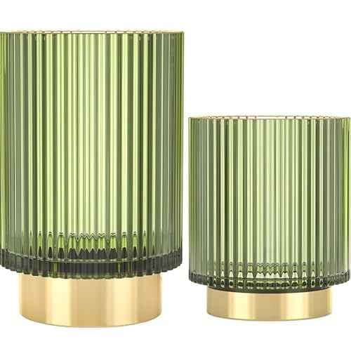 Makeup Brush Holder Organizer, Heavy Crystal Glass Brush Storage Holder, Vintage Cosmetic Make Up Bathroom Brushes Cup Pen Pencil Toothbrush Holder Striped Vase (S+L (green))