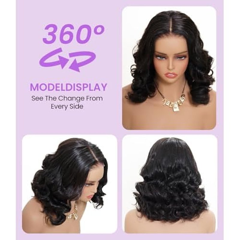 Bouncy Loose Wave Wig Human Hair Wigs for Black Women Glueless Wig Human Hair Pre Plucked Pre Cut 6X5 Loose Body Wave Lace Front Short Bob Wig Ready to Wear Wigs Glueless Human Hair