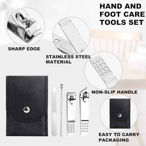 30 Sets Finger Nail Clipper Set Bulk,4 in 1 Black Adult Stainless Steel Travel Manicure Kit with Case Individually Wrapped Nail Clippers Bulk for Homeless,Hotel,Charity
