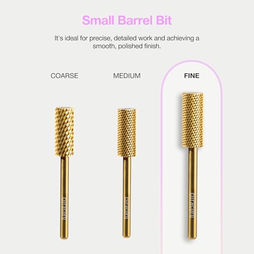 Curacoro Nail Drill Bits 3/32'' - Small Barrel Carbide Bit (Fine) for Professional Finish, Gently Remove, Buff & Polish Gel Nails, Nail Art Pedicure Manicure Salon & Home