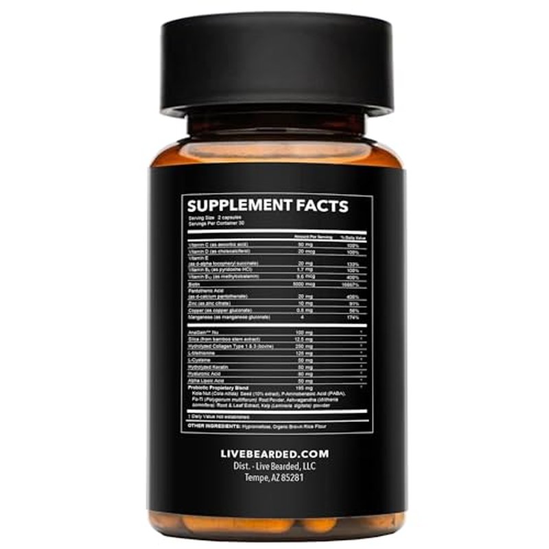 Live Bearded Beard Boost - Beard Growth Vitamins for Men with Biotin, Collagen, Silica, Fo-Ti Root - Facial Hair Growth for Men, Made in The USA | 90-Day Supply