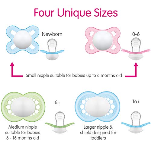 MAM Original Baby Pacifier, Nipple Shape Helps Promote Healthy Oral Development, Sterilizer Case, 2 Pack, 6-16 Months, Crystal/Boy