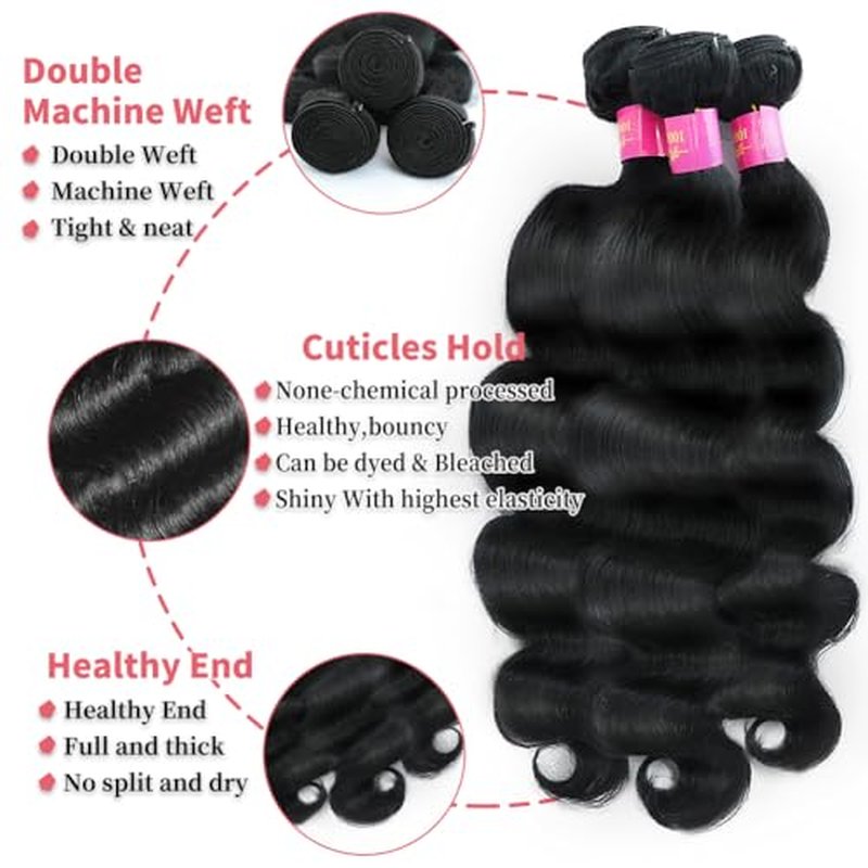 12A Human Hair Bundles Body Wave Bundles Human Hair 16 18 20 22 Inch 100% Unprocessed Brazilian Virgin Hair Body Wave 4 Bundles Human Hair Extensions for Women