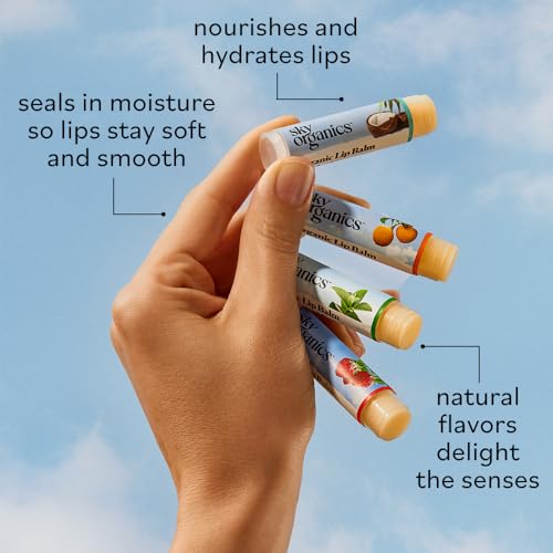 Sky Organics Organic Lip Balms With Beeswax for Lips, USDA Certified Organic, Four Assorted Flavors to Moisturize, Soothe & Soften, 4pk.