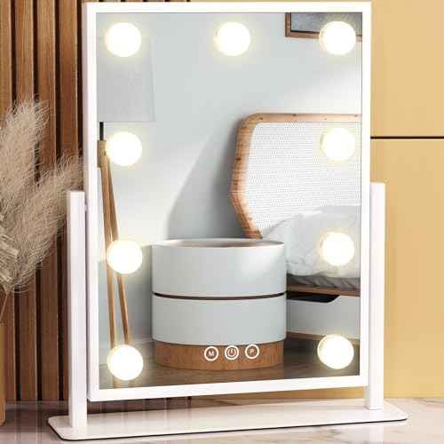 Vanity Mirror with Lights, Lighted Makeup Mirror Hollywood Makeup Mirror with 9 Dimmable Bulbs and 3 Color Lighting Modes, Smart Touch Control, 360¡ÆRotation