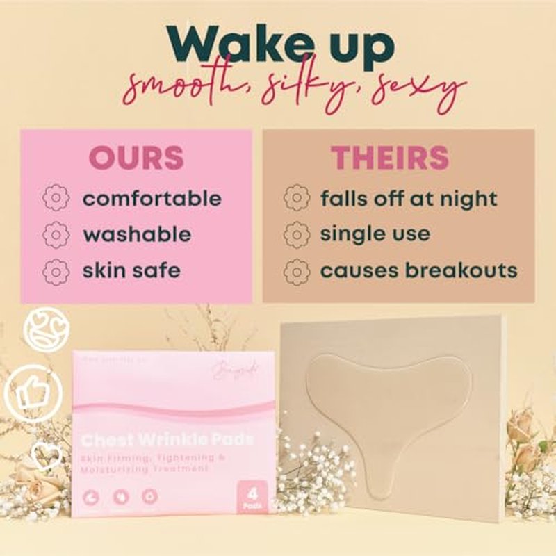 Chest Wrinkle Patches Reusable | Anti-Aging Patches for Fine Lines | Long-Lasting Wrinkle Pads for a Youthful Appearance | Skin-Safe Chest Care Solution | Includes 4 Durable Pads for a Smooth Look 4ct