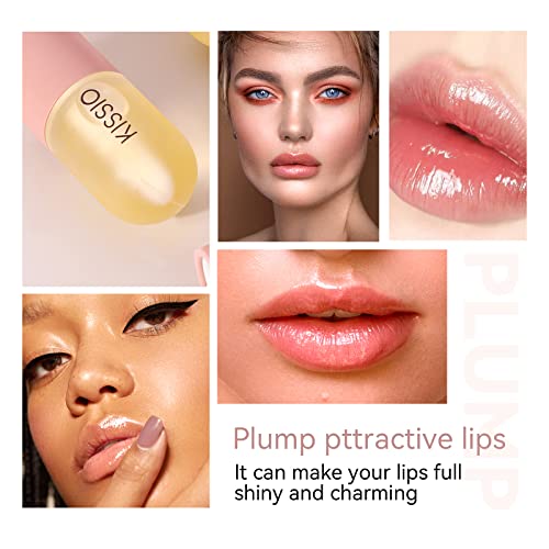 KISSIO Lip Plumper,Natural Lip Plumper for Day Use,Plumping Gloss Make Lips Fuller and Moisturizing 5.5ml,Lips Mask,Hydrating & Reduce Fine Lines,Beautiful Fuller