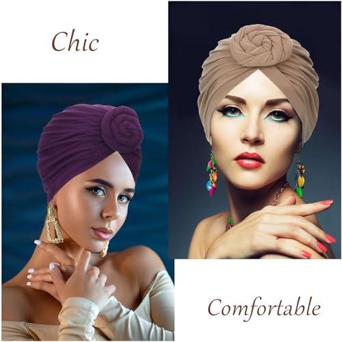 SATINIOR 4 Pieces African Headwrap Turban for Black Women Hair Bonnet Hair Wrap Head Scarf Headwrap Hat