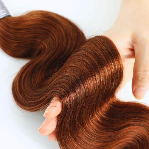 ALHER Reddish Brown Bundles Body Wave Human Hair 12A Brazilian Virgin Remy Wavy Hair 3 Bundles Auburn Brown Copper Red Colored Thick Sew In Weave 33B Color 10 12 14 Inch