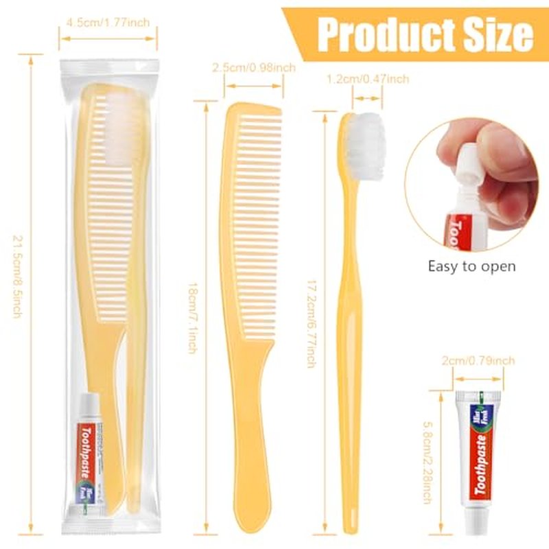 NICEMOVIC 360 Pack Disposable Toothbrushes Bulk with Toothpaste and Comb Travel Size Toothpaste Set Homeless Care Package Supplies for Bulk Individually Wrapped Disposable Travel Hotel Charity, Yellow