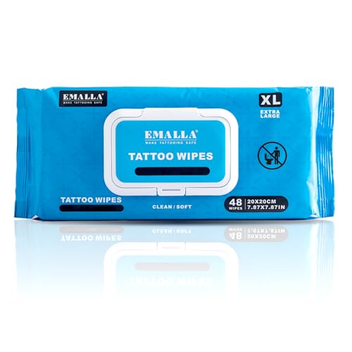 Emalla Tattoo Wipes, Extra Large 48pcs All in One Premium Tattoo Care Wipes to Clean Skin and Tattoo Aftercare Tattoo Supplies