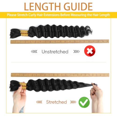 Human Braiding Hair for Boho Braids 18 Inch Natural Black Deep Wave Bulk Human Hair for Braiding 2 Bundles 100g 12A Virgin Curly Human Hair for Boho Knotless Braids (#1B,18Inch)