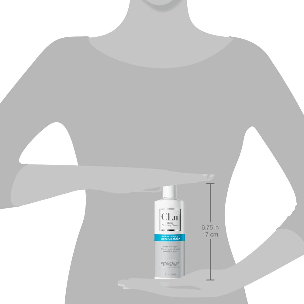CLn® Acne Cleanser-The Only Cleanser with 0.5% Salicylic Acid Preserved with Sodium Hypochlorite for Clarifying Skin from Blackheads & Breakouts, Oil-Free & Fragrance-Free, 8 fl oz