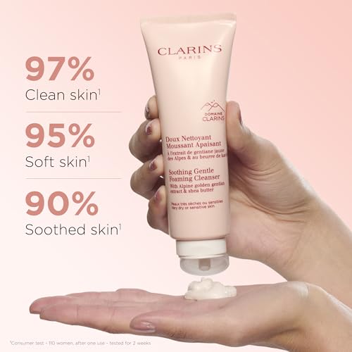 Clarins Soothing Gentle Foaming Face Cleanser | Cleanses, Soothes, and Comforts | Contains Nourishing Shea Butter | Soap-Free| SLS-Free| Very Dry or Sensitive Skin Types