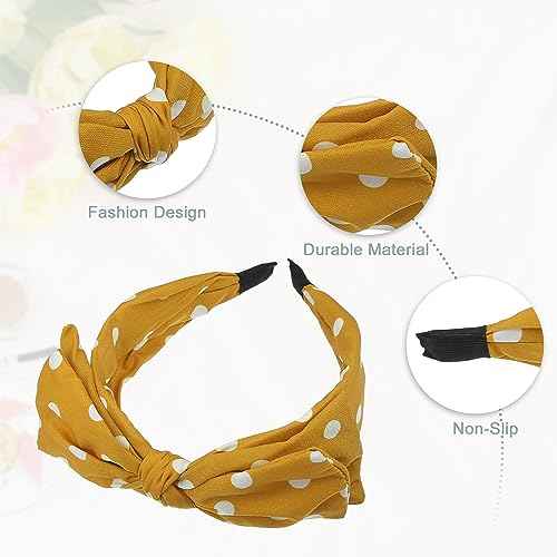VOCOSTE Polka Dots Wide Bow Headbands, Fashion Hair Hoop with Bow Knotted, Yellow, for Girl Women
