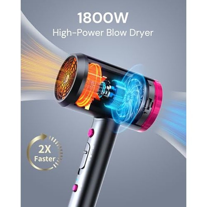 Hair Dryer with Diffuser for Curly Hair, 1800W Ionic Blow Dryer for Women & Men, Fast-Drying, Lightweight, Low Noise, Hair Care Styling Tool for Home, Travel
