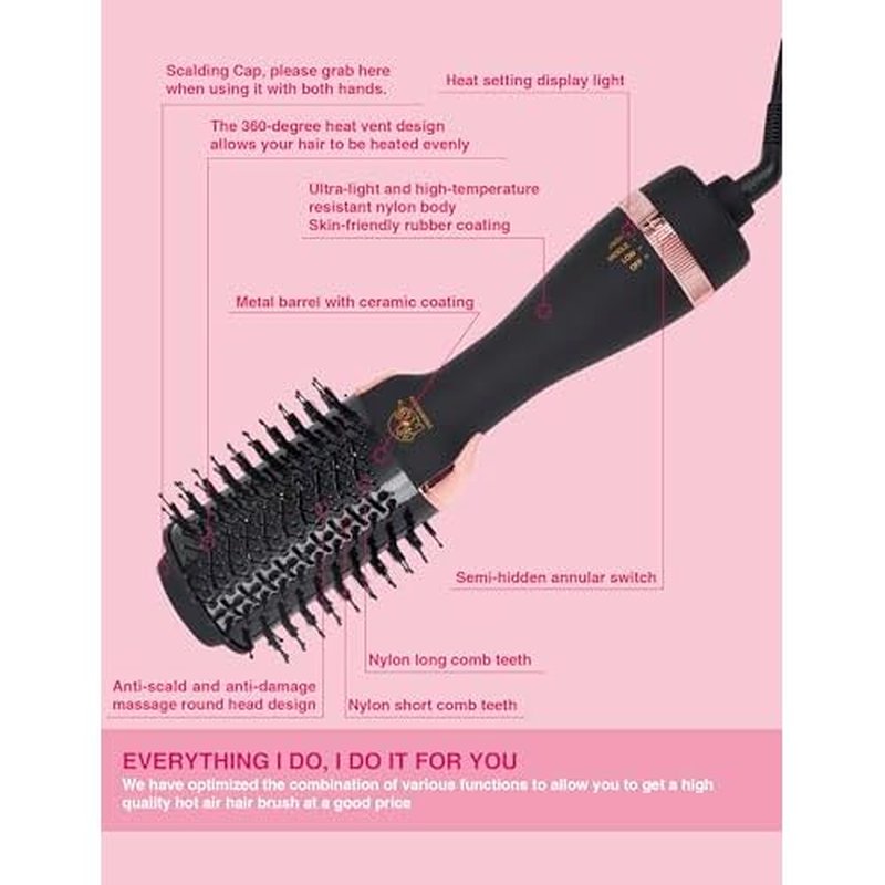 Hair Dryer Brush Blow Dryer Brush in One, 4 in 1 Ionic Hair Dryer and Styler Volumizer with Oval Titanium Barrel, Hot Air Straightener for Smooth Frizz-Free Blowout