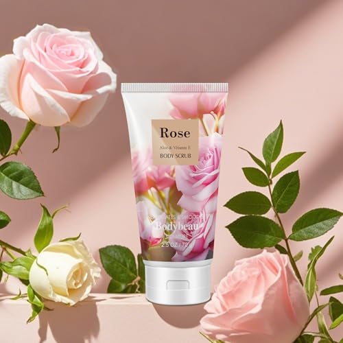 Rose Bath and Body Gift Set, 4-Piece Personal Care Collection, Shower Gel, Body Lotion, Body Mist, Exfoliating Scrub,Personal Portable Body Care Travel Set
