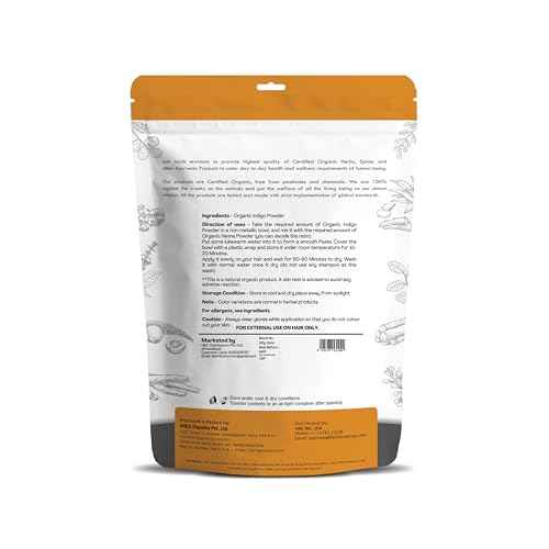Just Jaivik 100% Organic Indigo Powder - 227 gms / 1/2 LB Pound / 08 Oz - Indigofera Tinctoria- A 100% Organic Hair Dye - Color your hair dark brown to black with Henna