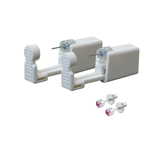Lishae 2 Pack 3mm Ear Piercing Kit with Cubic Zirconia Stud Earrings Ear Piercing Gun (Pink)