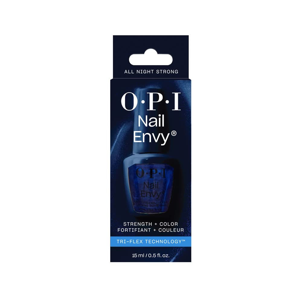 OPI Nail Envy Strengthener All Night Strong | Opaque Dark Blue Crème Strengthening Nail Polish Treatment | Strengthen Weak & Thin Nails
