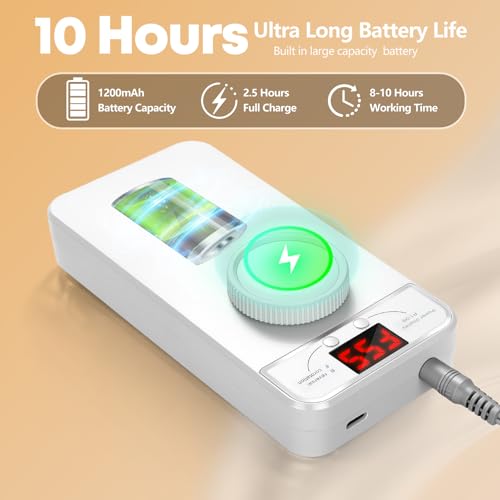 Professional Nail Drill Electric File, GEEZO 55000RPM Portable Cordless Nail Drill Machine with Bits, Rechargeable E File for Acrylic & Gel Nails, Manicure & Pedicure Tech Tool for Home Salon (White)