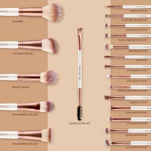 OMANIAC Makeup Brush Set, 20Pcs Professional Makeup Brushes for Foundation, Powder, Eyeshadow, Concealer Cream, Blush Buffe etc, with White Makeup Brushes Kit Case