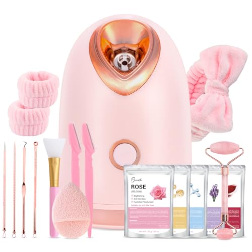Facial Steamer Spa Kit with 17 Skin Care Tools, Nano Ionic Face Steamer for Deep Cleaning Unclogs Pores, Warm Mist Humidifier Steamer for Face Home Sauna SPA, Self Care Gifts for Women