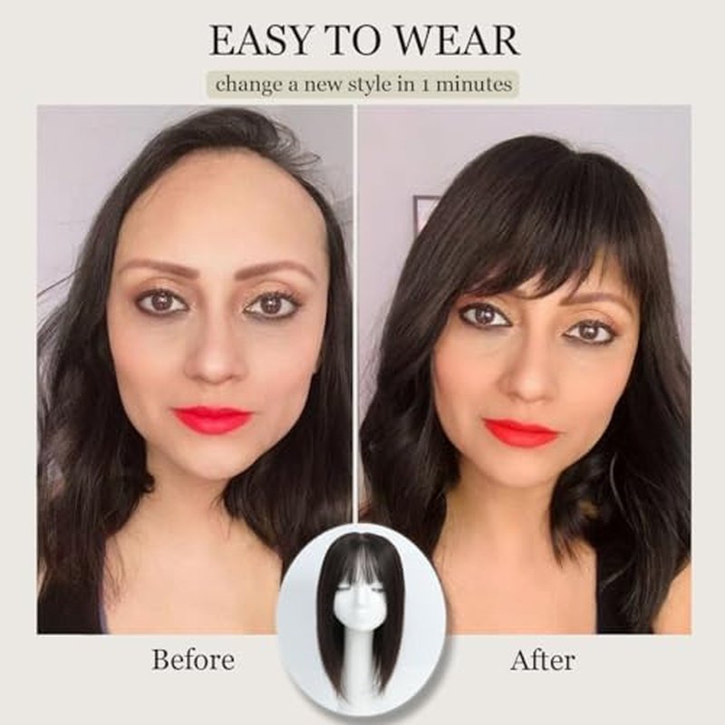 Hair Toppers for Women Real Human Hair 12inch Hairs Toppers for women With Bangs Skin Scalp Big Base Cover Thinning Loss Top Hairs Wiglets
