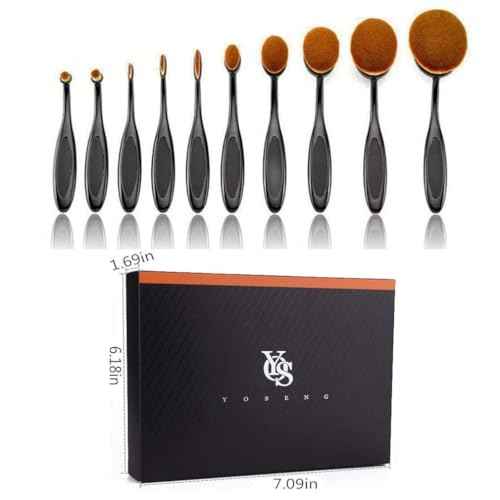 Yoseng Oval Makeup Brushes Set 10 Pcs Professional Oval Toothbrush Foundation Contour Concealer Eyeliner Blending Cosmetic Brushes Tool Set-With Box,Practical White Elephant Gift for Girls Women