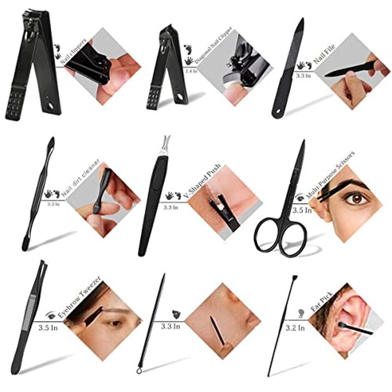 Manicure Set 9 in 1 Stainless Steel, Nail Clippers Scissors Pedicure Tools Kit - Portable Travel Grooming Kit for Men and Women with Leather Case (Red-BIG Nail Clipper)