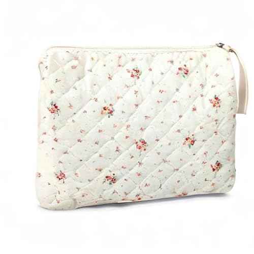 Makeup Bag Large Travel Quilted Cosmetic Makeup Bag Organizer, Floral Cotton Coquette Aesthetic Toiletry Bag for Women Girls (Garden Floral)