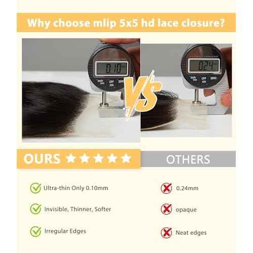 Mlip 2x6 HD Lace Closure Body Wave, 0.10mm Ultra Thin Invisible Swiss Lace, Skinlike Real HD Lace Melt into Skin Perfectly, Pre-plucked Natural Hairline, Raw Indian Human Hair 12 Inches
