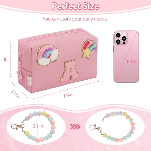 Personalized Initial Makeup Bag, Birthday Gifts for Girls 4 5 6 7 8 9 10 11 12 13 14 15 Years Old, Cute Cosmetic Bag Small Toiletry Bag Travel Make Up Organizer, Gift for Teen Girl Women Friend, Pink