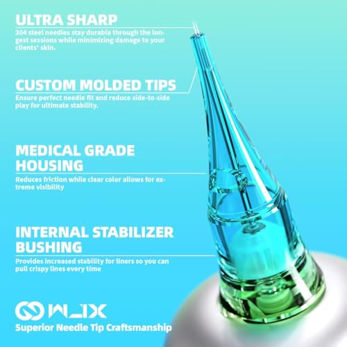 Wjx Ultimate Tattoo Cartridge Needles 50Pcs Mixed Size 0403RL 0803RL 1003RL 1005RL 1203RL 1205RL 1207RS 1207RM 1209RM 1211RM Assorted Disposable Tattoo Needles Fits Different Tattoo Guns