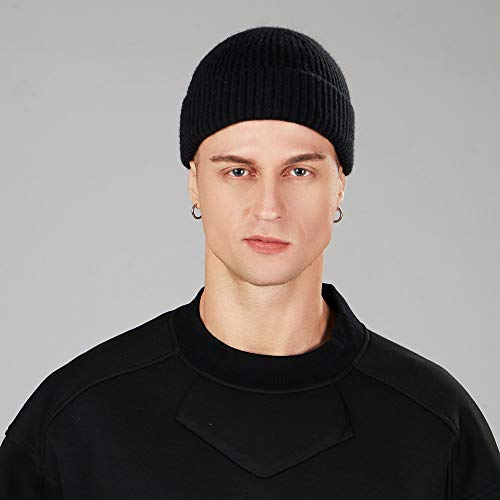 ROYBENS 4pcs Wool Fisherman Beanies for Men, Knit Short Watch Cap Winter Warm Hats