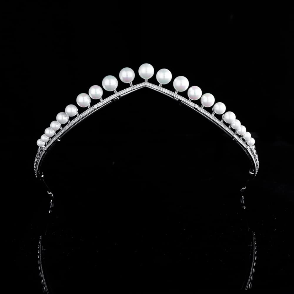 QXMYOO Fairy Pearl Tiara for Women Cubic Zirconia Simple Crystal Princess Crown Pearls Wedding Headband Prom Party Quinceanera Birthday Headpieces Bridal Hair Accessories HB122