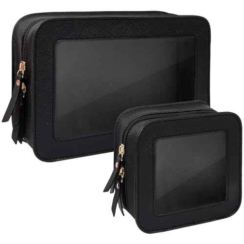Clear Makeup Bag Set for Women Portable Clear Makeup Bag Cute Waterproof Travel Cosmetic Bag Travel Essentials Car Accessories for Women Men(Black, Standard + Mini)