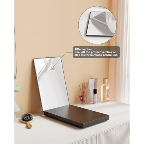 Dripex 3 Way Mirror with Storage Shelf, Trifold Self Haircut 360¡Æ Barber Mirror with Height Adjustable Hooks for Makeup, Styling, Shaving, Braiding, Dye Hair