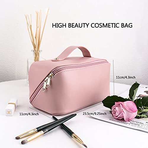 Large Capacity Cosmetic Bag, Travel Cosmetic Storage Bag with Handle, Portable Zipper Cosmetic Bag Toiletry Bag Makeup Bag Large with Compartments for Women Girls
